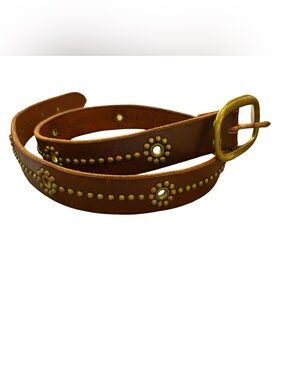 Vintage Jeff Gallea Studded Leather Belt Brown Brass Western Boho Medium